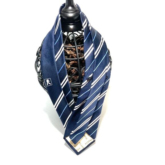 PLAYBOY Tie Italy Blue Light Blue White Stripes Mens Necktie 54 x 3 inches - Picture 4 of 15